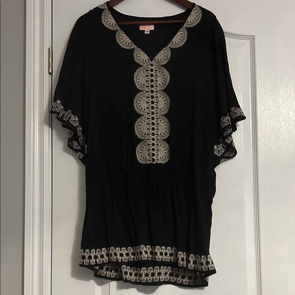 Stella & Dot Black Beach Cover up with Embroidery